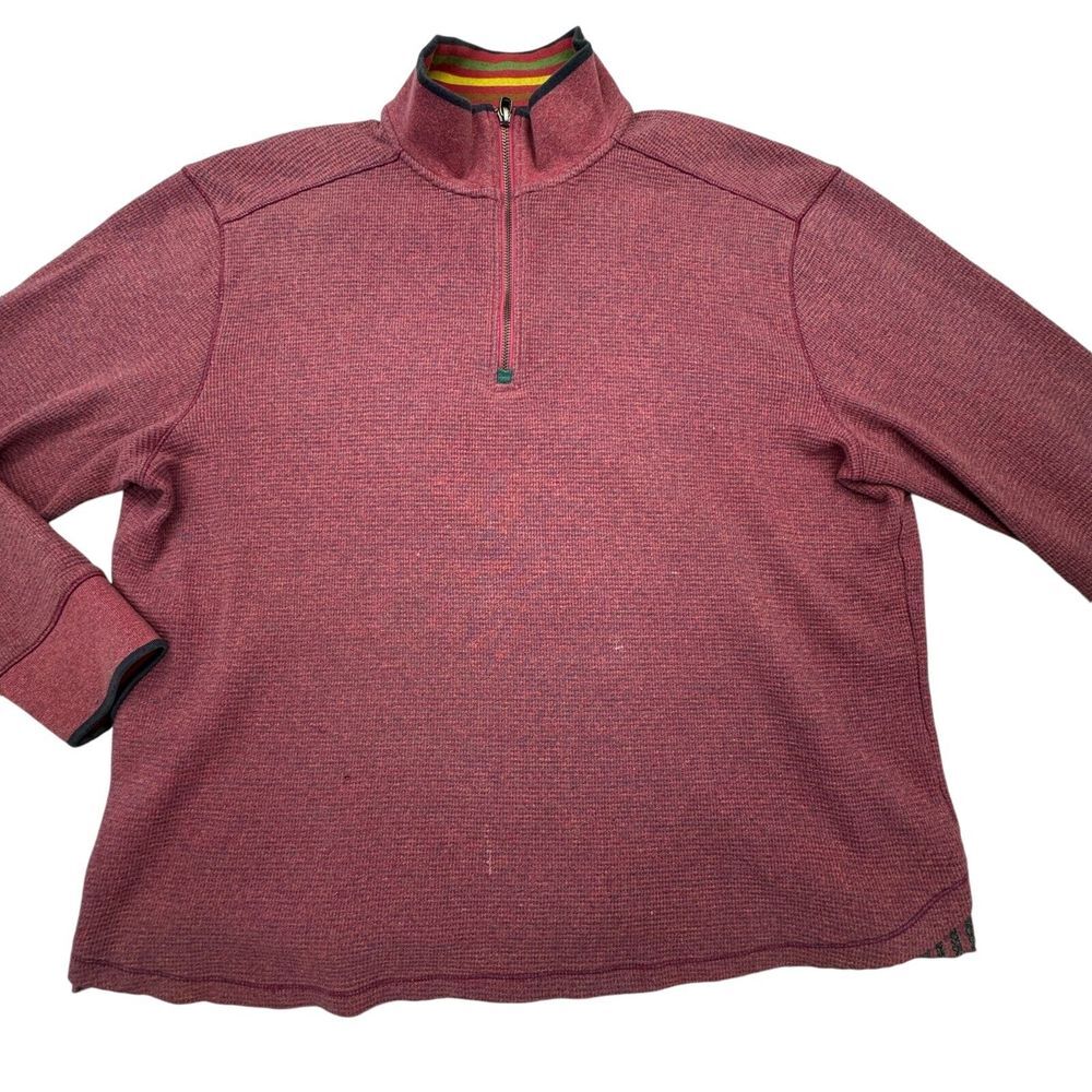 Robert Graham Sweater Men Large Burgundy Knit Long Sleeve Greensboro 1/4 Zip